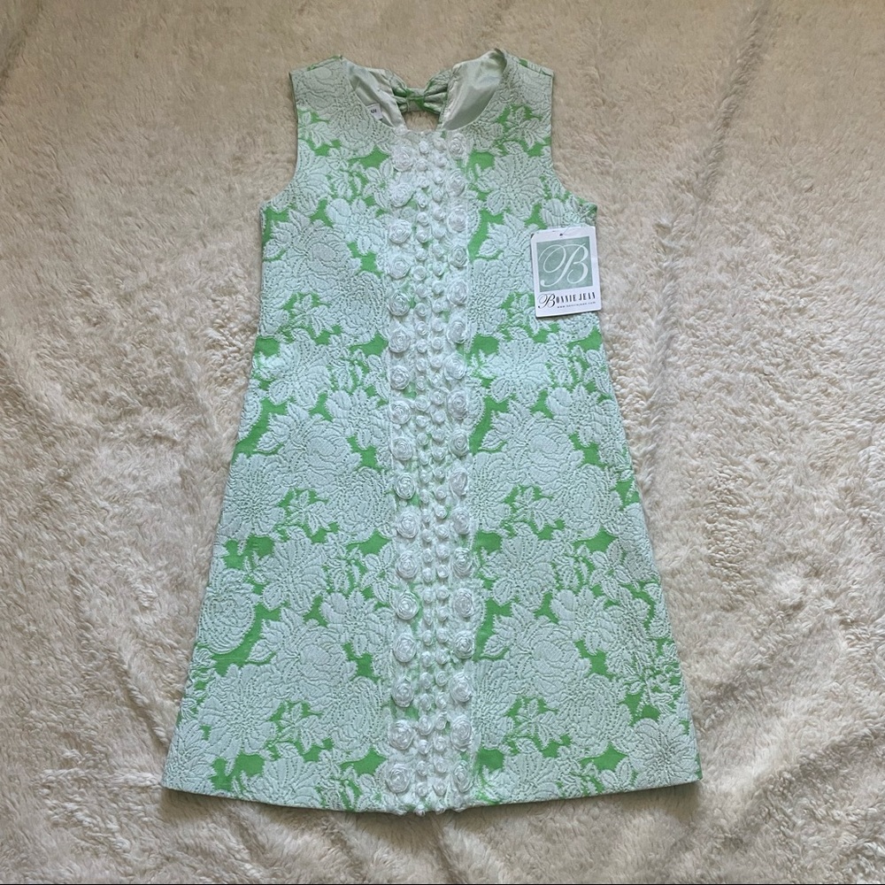 Bonnie Jean Green and White Floral A-Line Dress